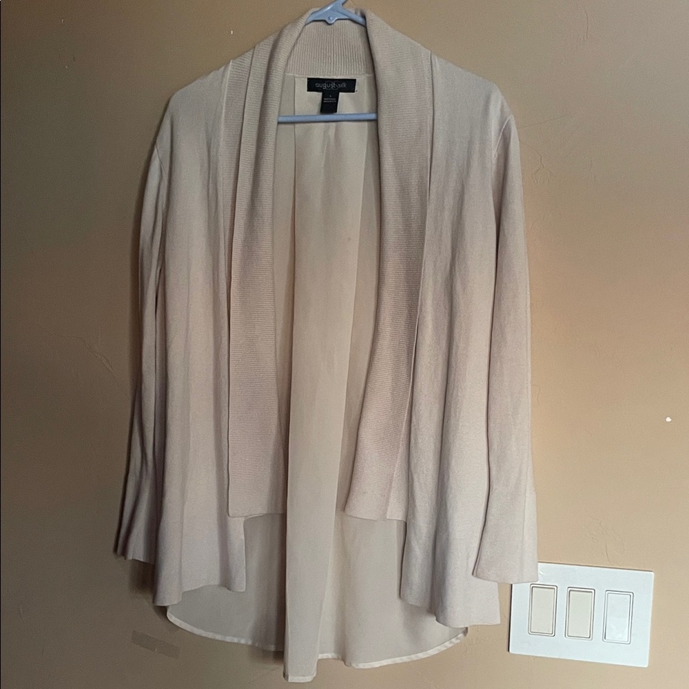 AUGUST SILK Light Beige Open-Front Draped Cardigan